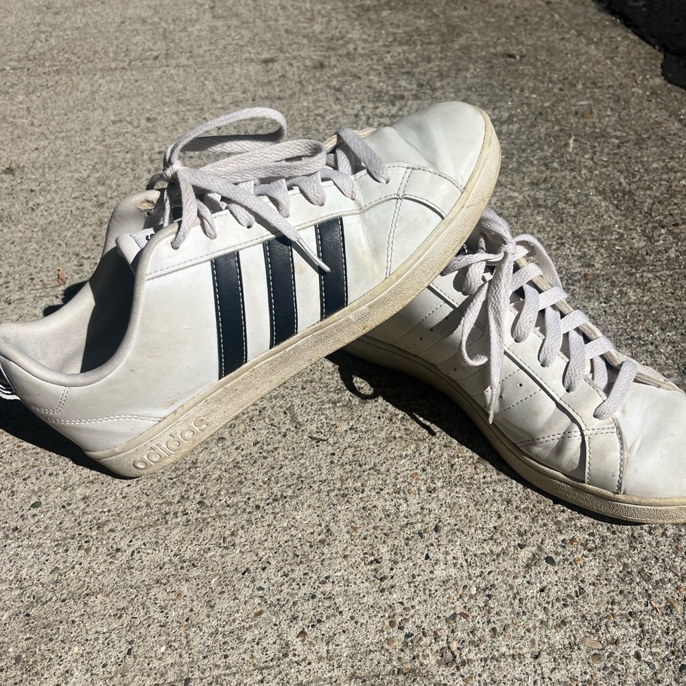 Adidas White Sneakers with Black Stripes